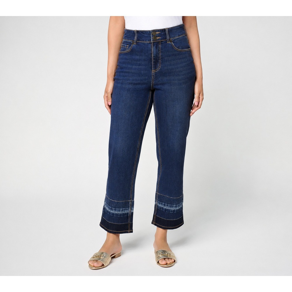 Susan Graver Petite Stretch Denim Full Leg Dip Dye Ankle Jean Indi,P16   #41V/6*